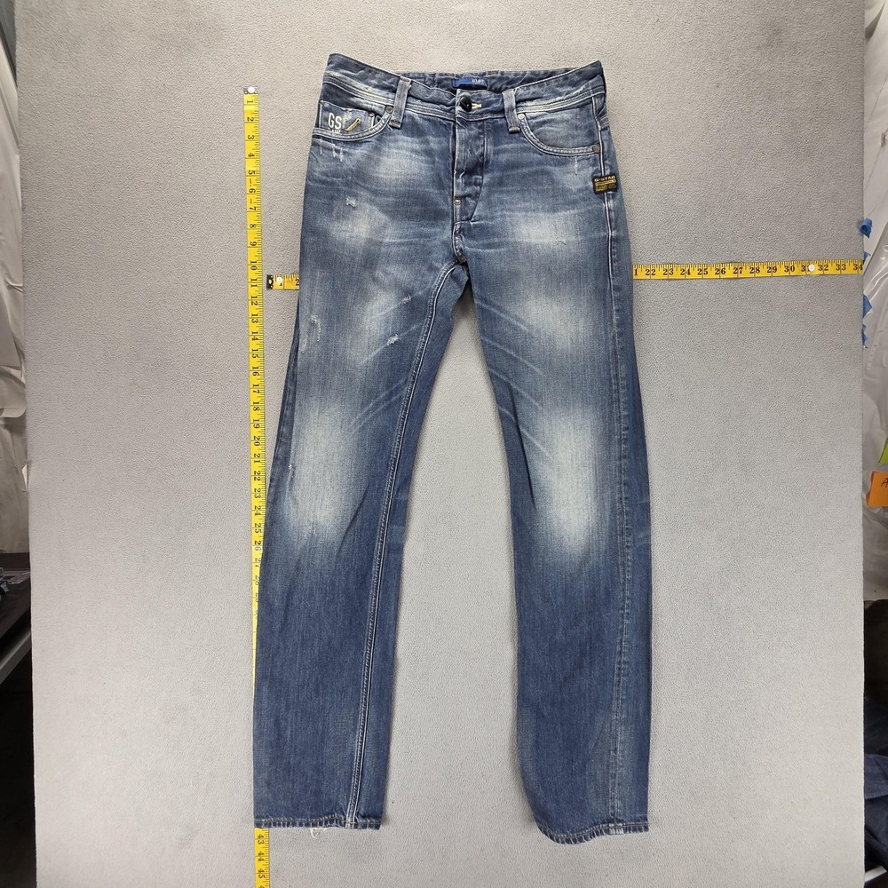 G-Star RAW Jeans Mens 28x34 Blue Attacc Low Straight Button Fly Distressed